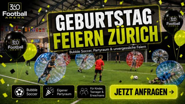 Celebrate your birthday in Zurich at the 360Footballarena with indoor football and bubble soccer near Zurich.