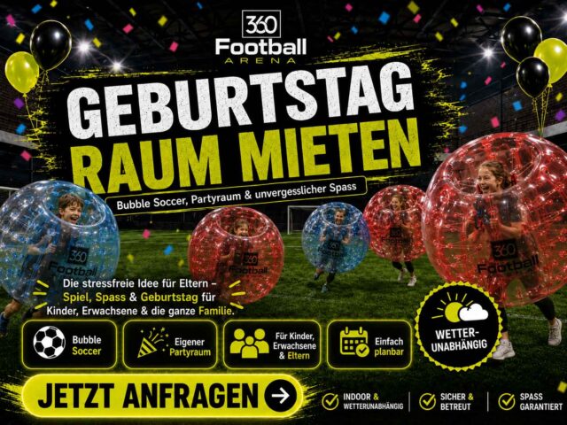 Geburtstag Raum mieten in der 360Footballarena nahe Zürich mit Indoor Fussballhalle, Bubble Soccer und Gästen