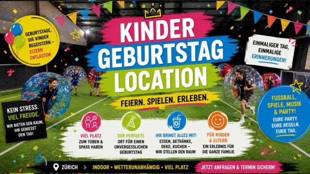 kindergeburtstag location in der 360Footballarena nahe Zürich mit Indoor Fussball und Bubble Soccer