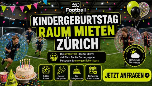 Rent a space for a children's birthday party in Zurich at the 360Footballarena, featuring an indoor soccer arena and bubble soccer near Zurich